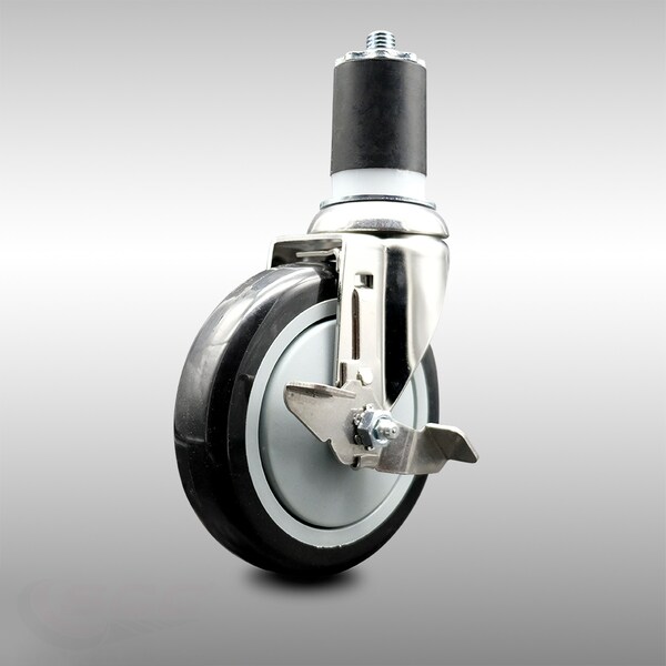 Service Caster 5 Inch 316SS Black Polyurethane Swivel 1-3/4 Inch Expanding Stem Caster Brake SCC-SS316EX20S514-PPUB-BLK-TLB-134 - main